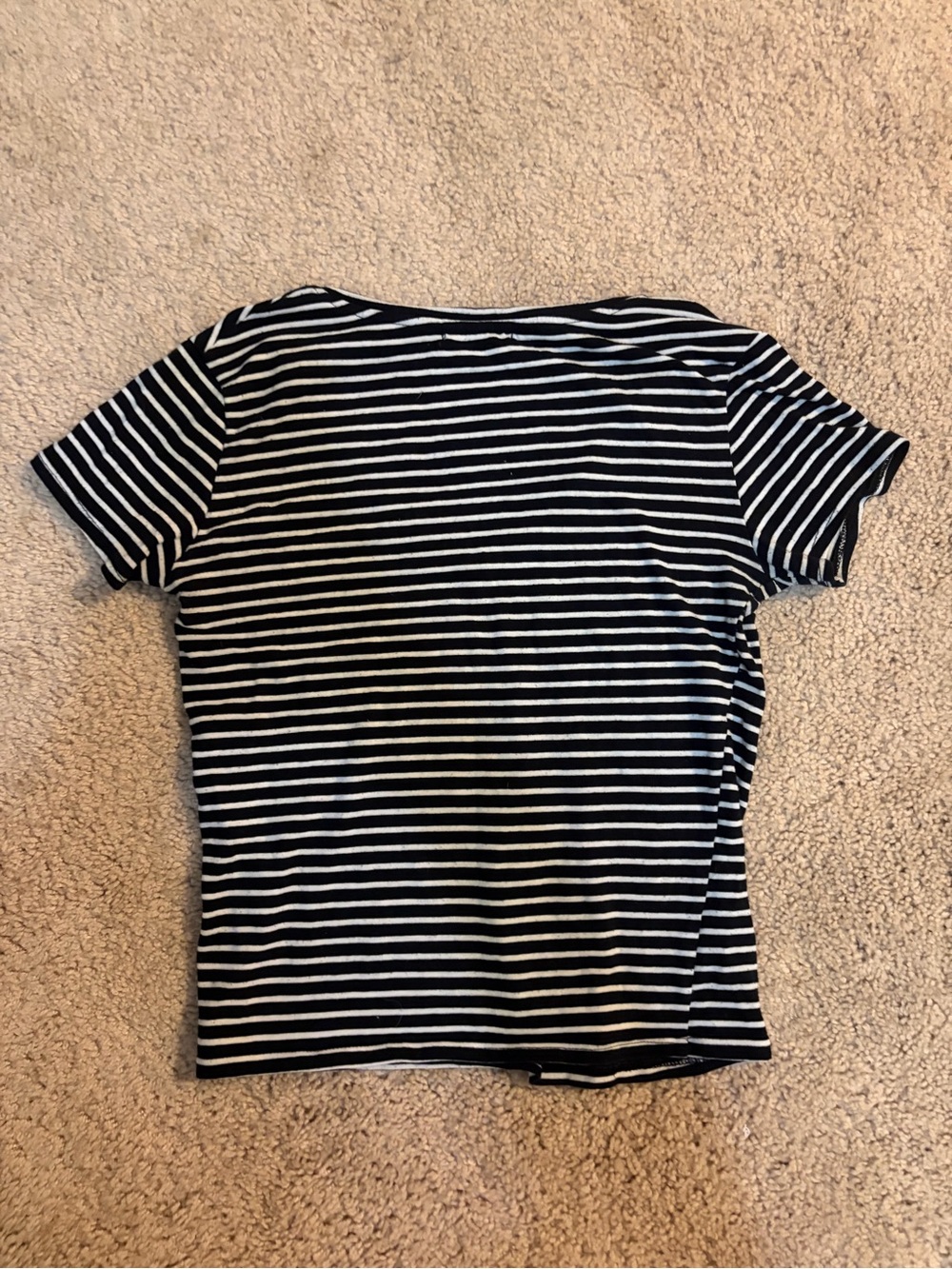 V-Neck Black and White Stripe Short Sleeve Tee - Picture 2 of 3
